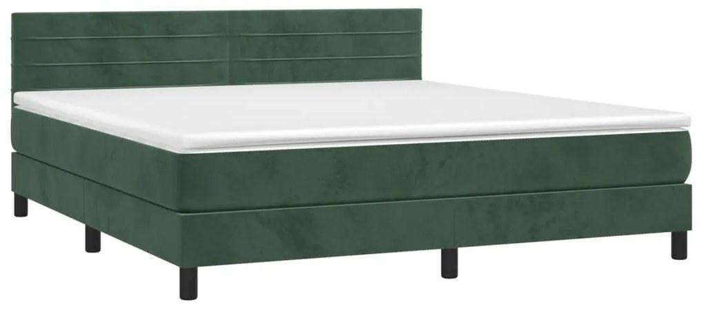 Cama box spring c/ colchão/LED 160x200 cm veludo verde-escuro