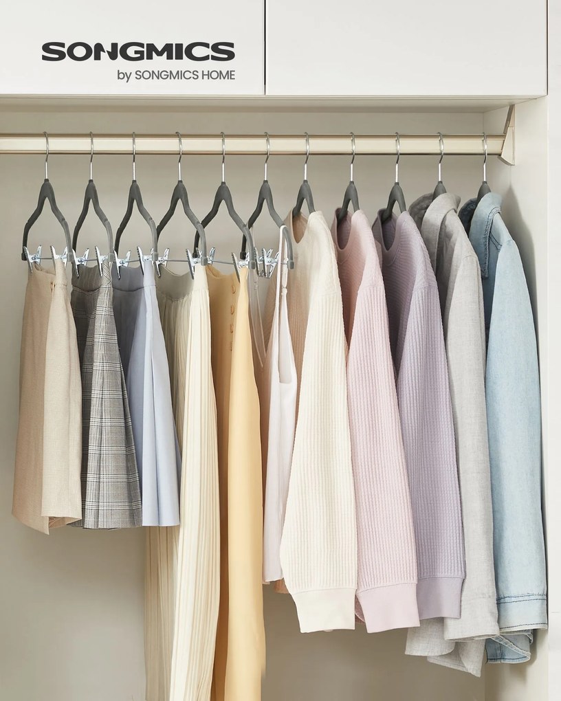 Conjunto de 20 Cabides de veludo com reguladores cinzentos