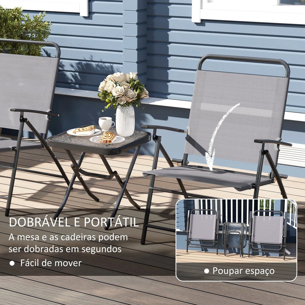 Conjunto de Mesa e Cadeiras de 3 Peças Móveis de Jardim Dobráveis com