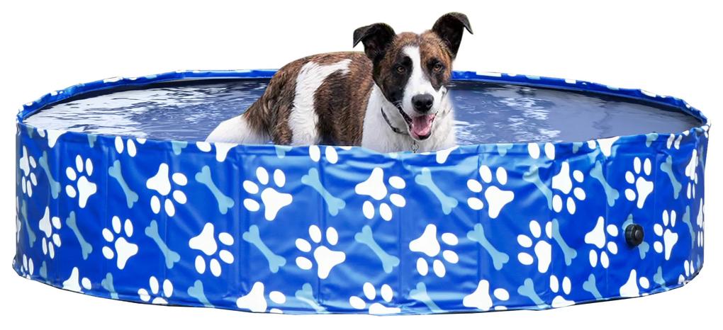 Piscina dobrável para cães diâmetro Ø140 cm Banheira portátil para animais de estimação em PVC com fundo antiderrapante para interior e exterior azul