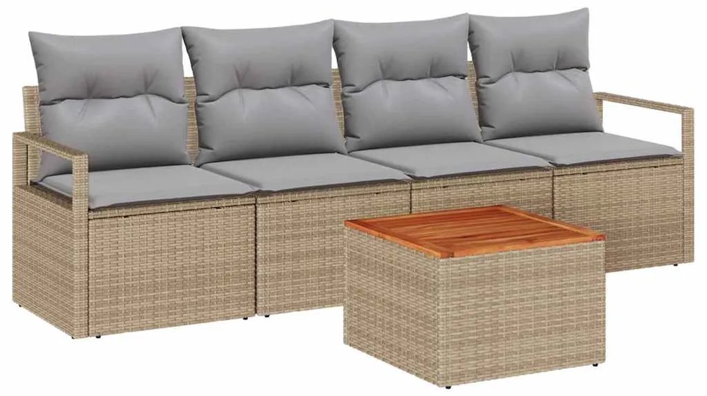 Conjunto de sofá de jardim com 5 peças e almofadas bege em rattan sint