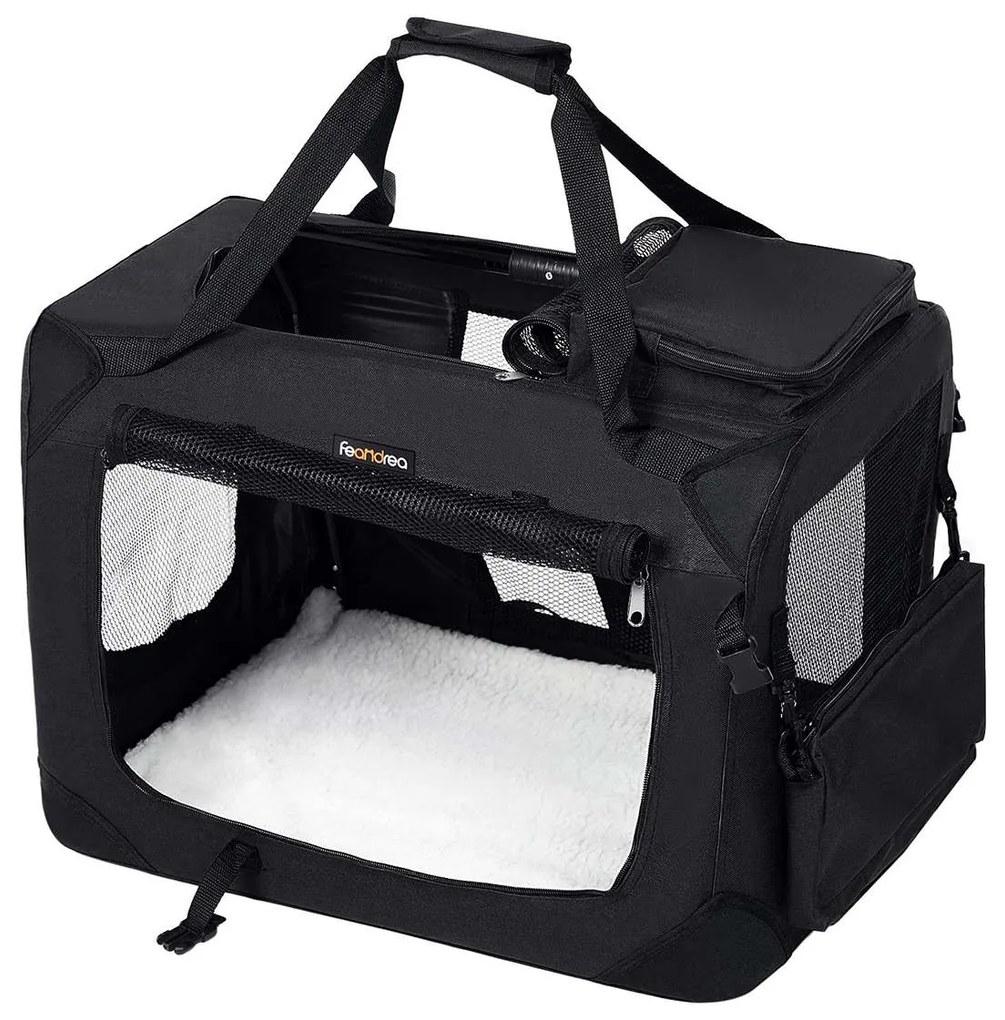 Caixa de transporte para cães FEANDREA, caixa de transporte dobrável de tecido para animais de estimação, 50 x 35 x 35 cm, preta