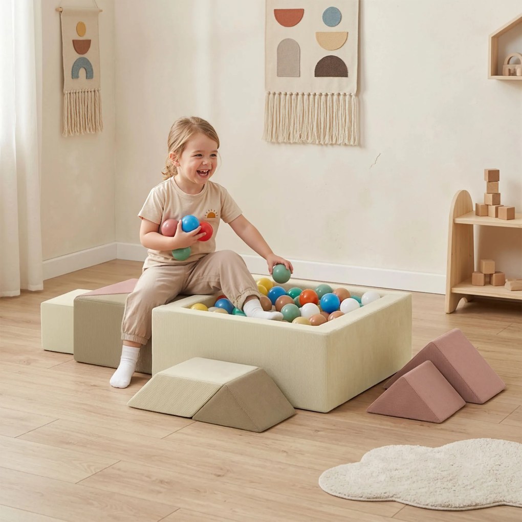 Circuito de motricidade para bebés, 9 peças, com piscina de bolas (BOLAS NÃO INCLUIDAS), módulo em espuma macia com capa em veludo canelado, multicolo