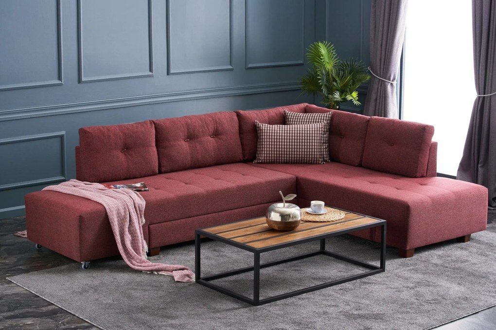 Sofá-cama de Canto Manama – Vermelho Claret – 280 x 85 x 206 cm