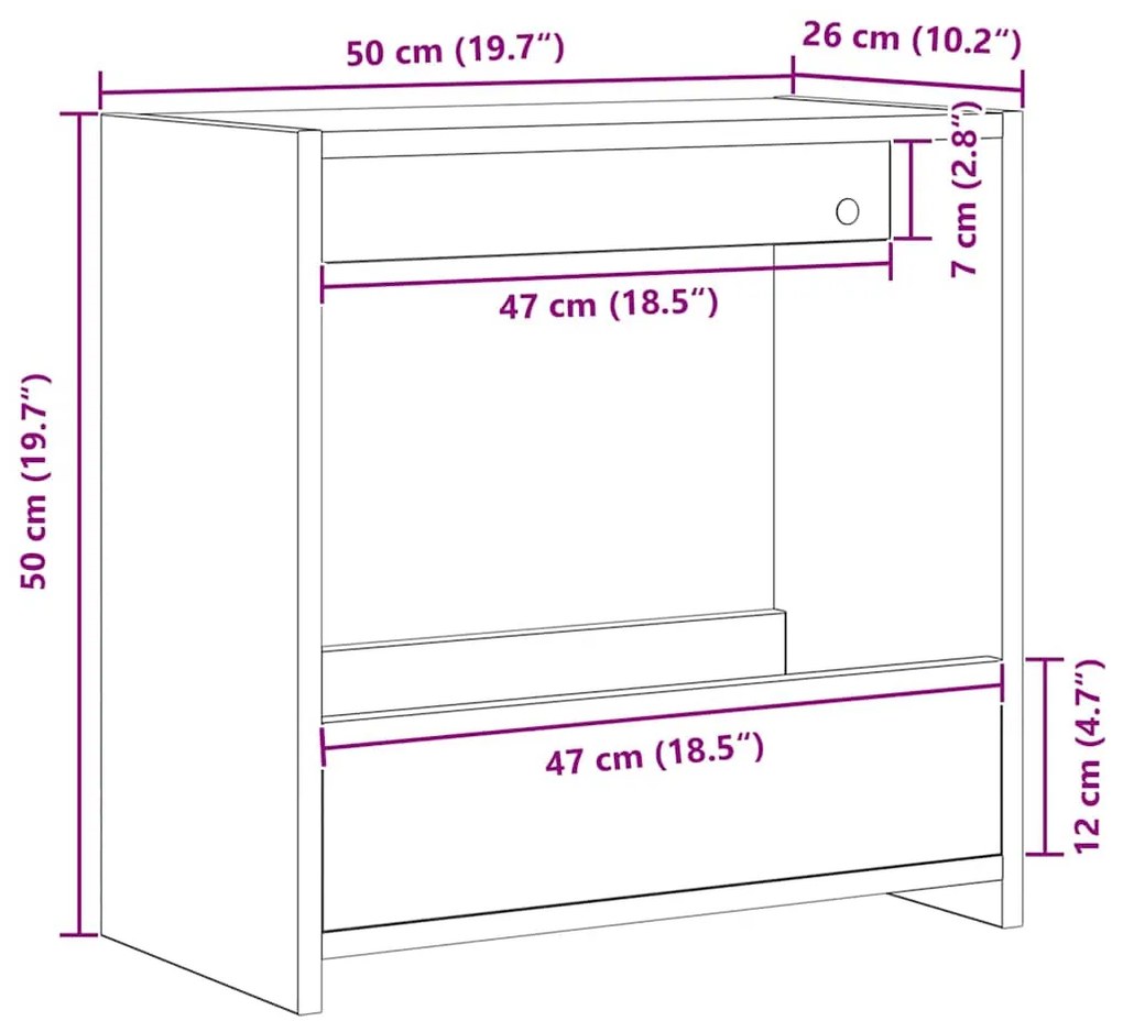Mesa de Apoio vidaXL Preta em Madeira de Carvalho 50x26x50 cm
