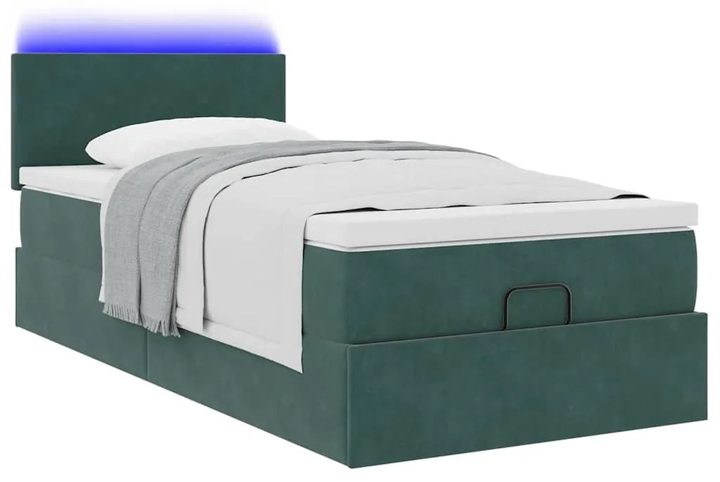 Estrutura de cama otomana colchão 90x200 cm veludo verde escuro