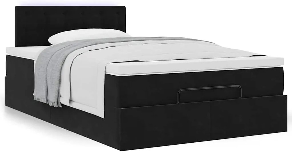 Cama otomana com colchão 120x190 cm veludo preto