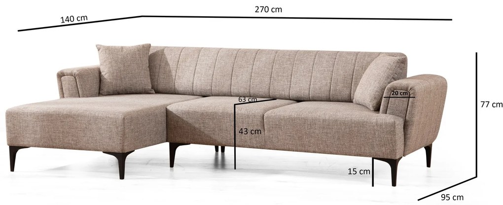 Sofá-cama de canto Hamlet – Castanho Claro – 140x270 cm