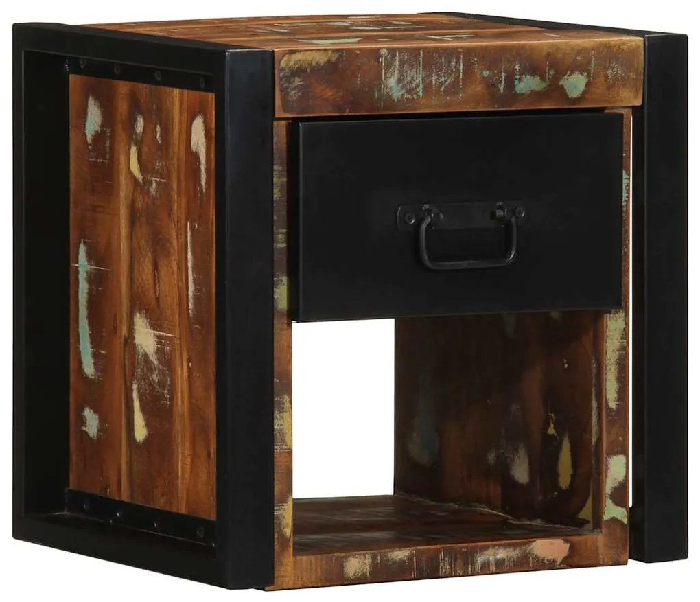 Mesa de cabeceira multicor 40x35x40cm madeira maciça recuperada