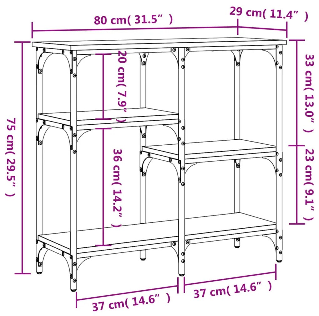 Mesa consola 80x29x75 cm derivados madeira carvalho castanho