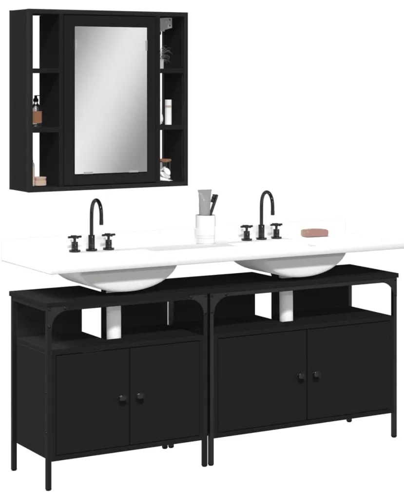 3 pcs conjunto móveis casa de banho derivados de madeira preto