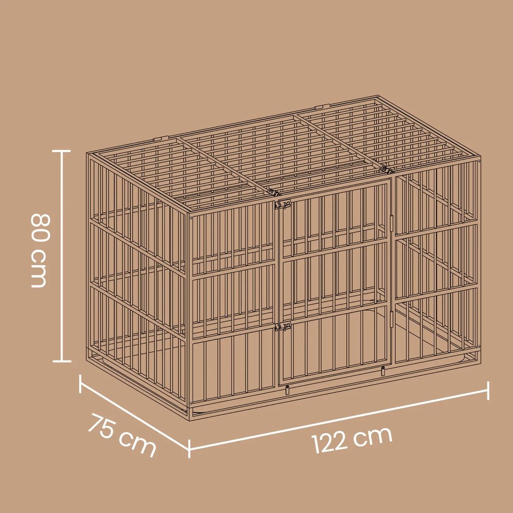 Gaiola para cães 122 x 75 x 80 cm com bandeja removível preto