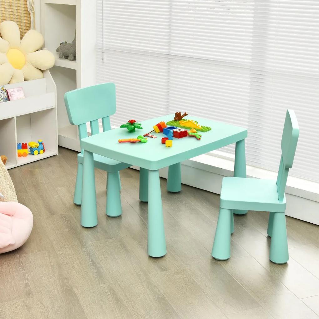 Conjunto com mesa e 2 cadeiras para as crianças comerem, descontraírem, escreverem e fazerem trabalhos de casa 76,5 x 54,5 x 49,5 cm Verde