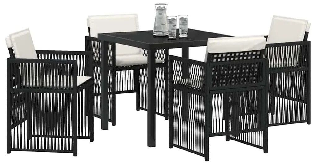 Conjunto de Jantar de Jardim com 5 Peças, Almofadas Preto e Rattan Pol