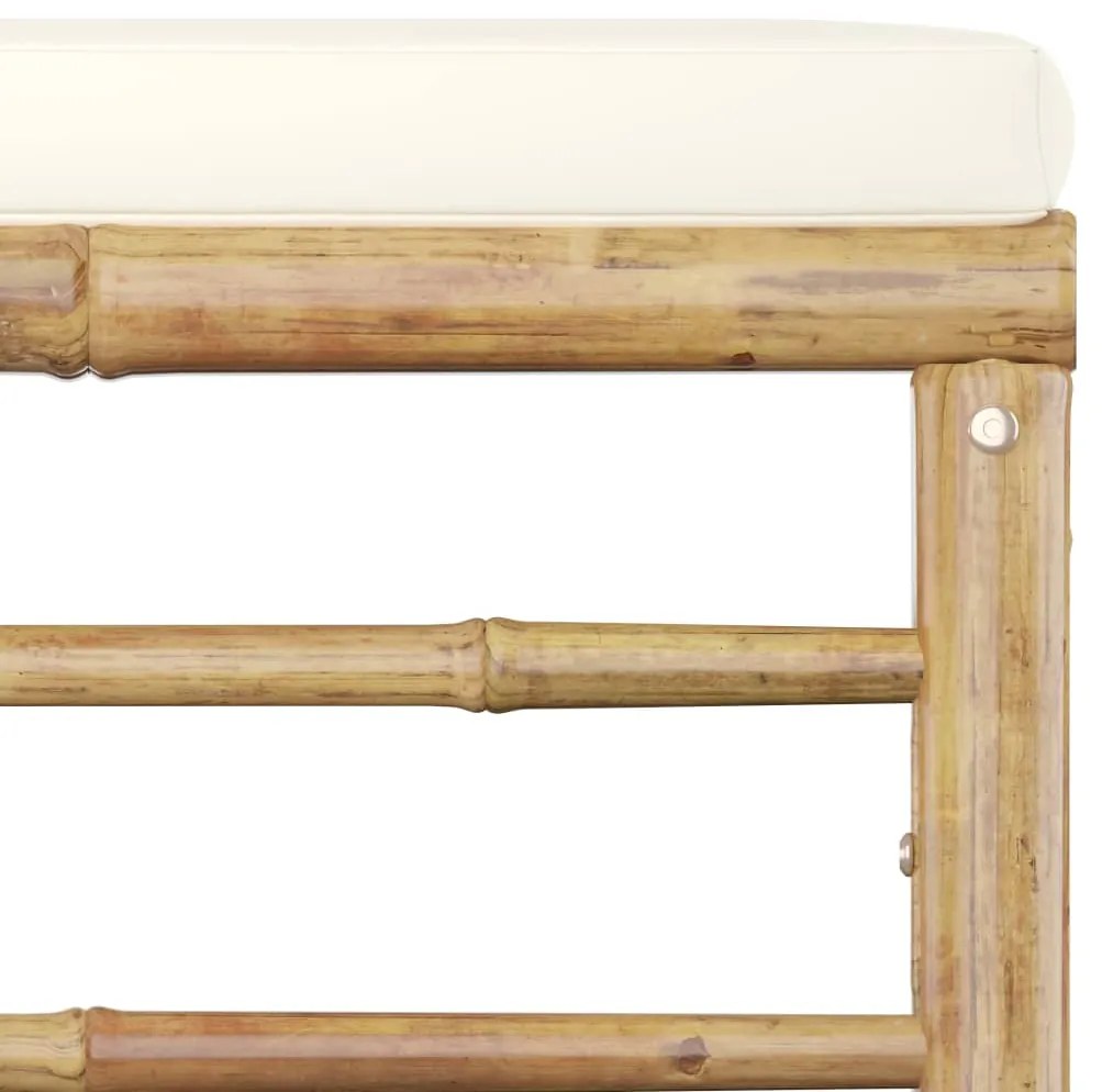 6 pcs conj. lounge p/ jardim em bambu c/ almofadões branco nata