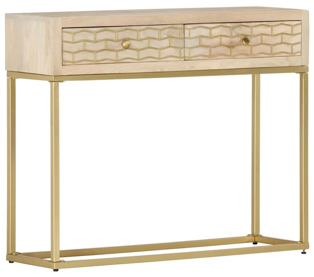 Mesa consola 90x30x75 cm madeira de mangueira maciça dourado