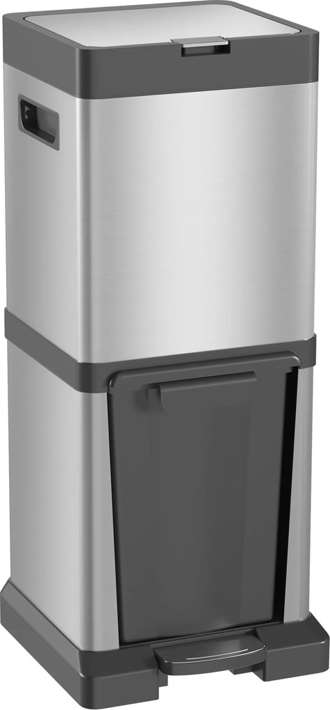 HOMCOM Lixeira 20+14 L Pedal com Tampa Pedal Compartimento Basculante cubetas internas removíveis, Aço inoxidável 32,5 x 31,5 x 78 cm Prateado | Aosom Portugal