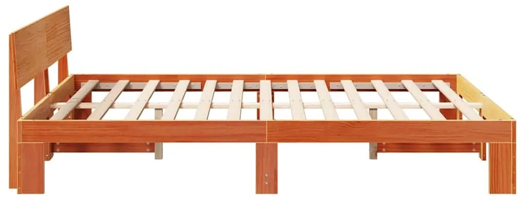 Estrutura de Cama com Cabeceira Encerada 160x200 cm Madeira de Pinho