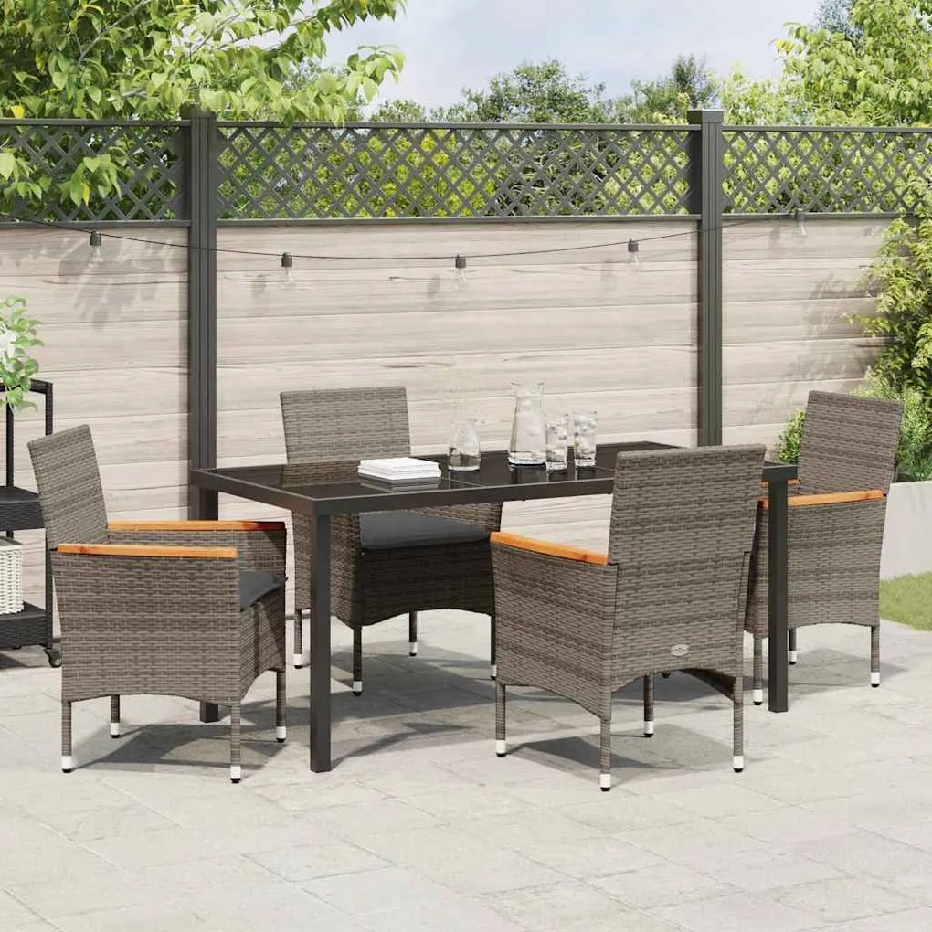 Conjunto de jantar de jardim de 5 peças com almofadas cinzas em rattan