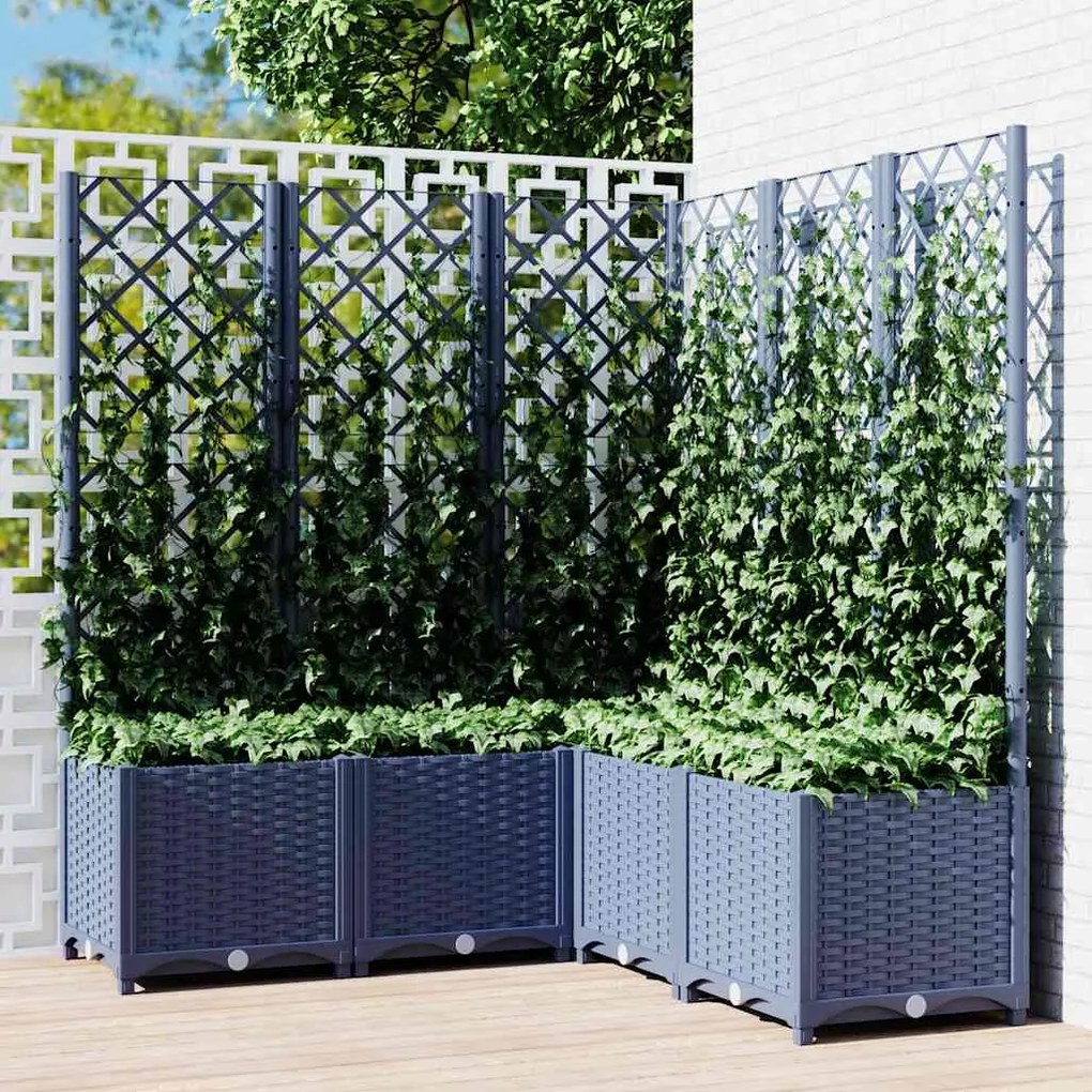 Vaso/floreira jardim c/ treliça 120x120x136 cm PP cinzento azul