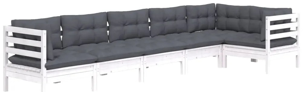 6 pcs conjunto lounge de jardim c/ almofadões pinho branco