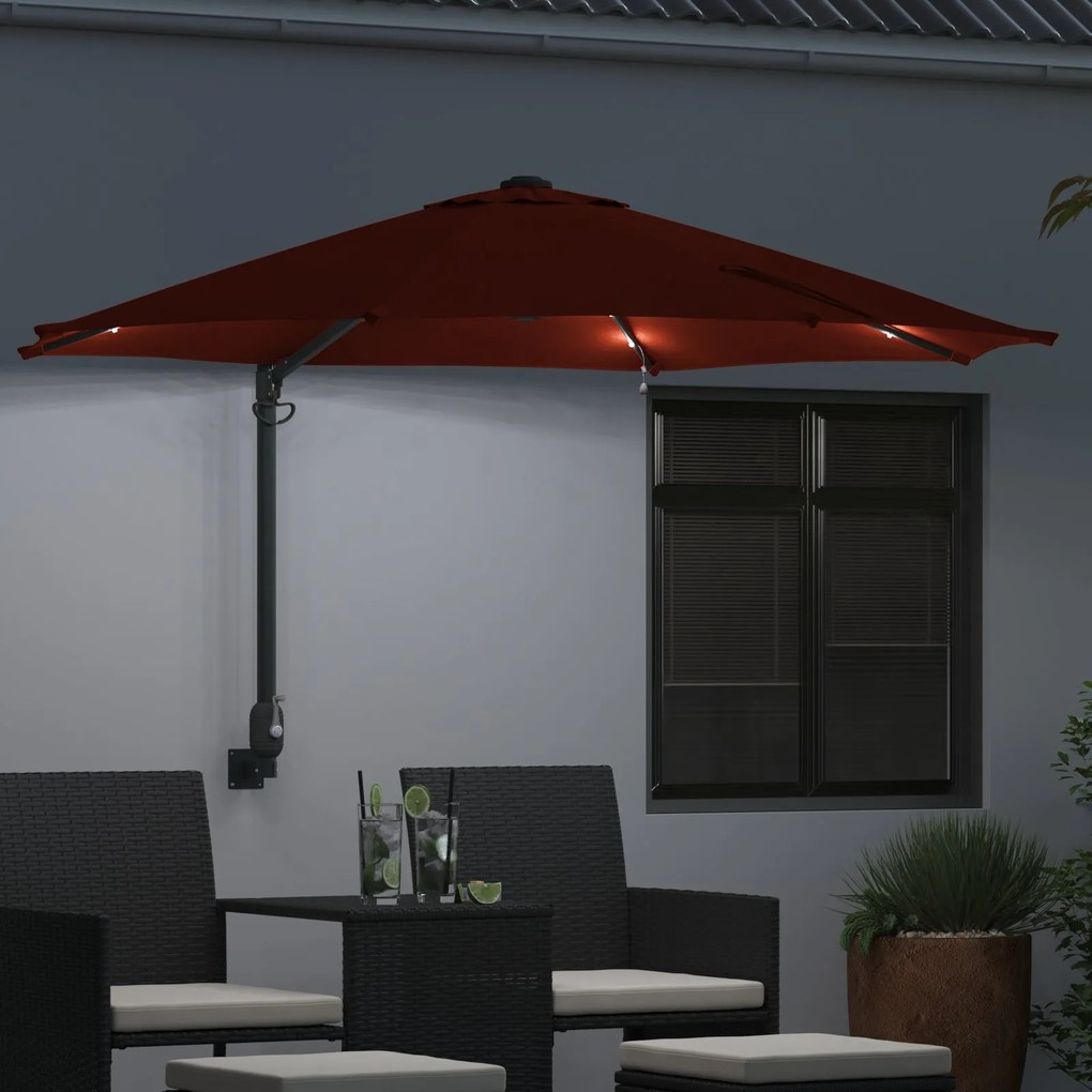 Guarda-sol de Jardim Montado na Parede com LEDs Terracota 248 cm