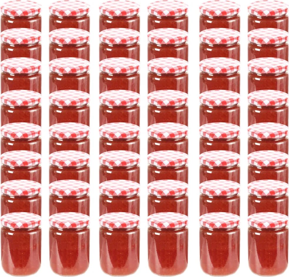vidaXL Frascos de vidro com tampas brancas e vermelhas 48 pcs 230 ml