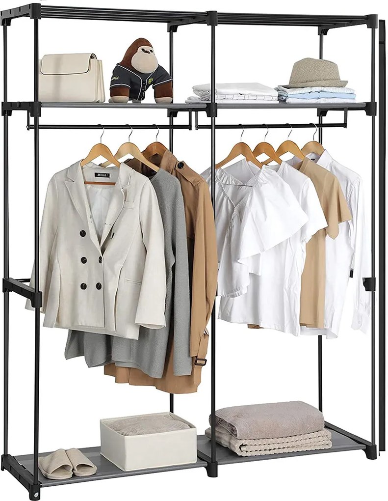 Guarda Roupa em tecido com 2 varões para roupa 43 x 140 x 174 cm Preto