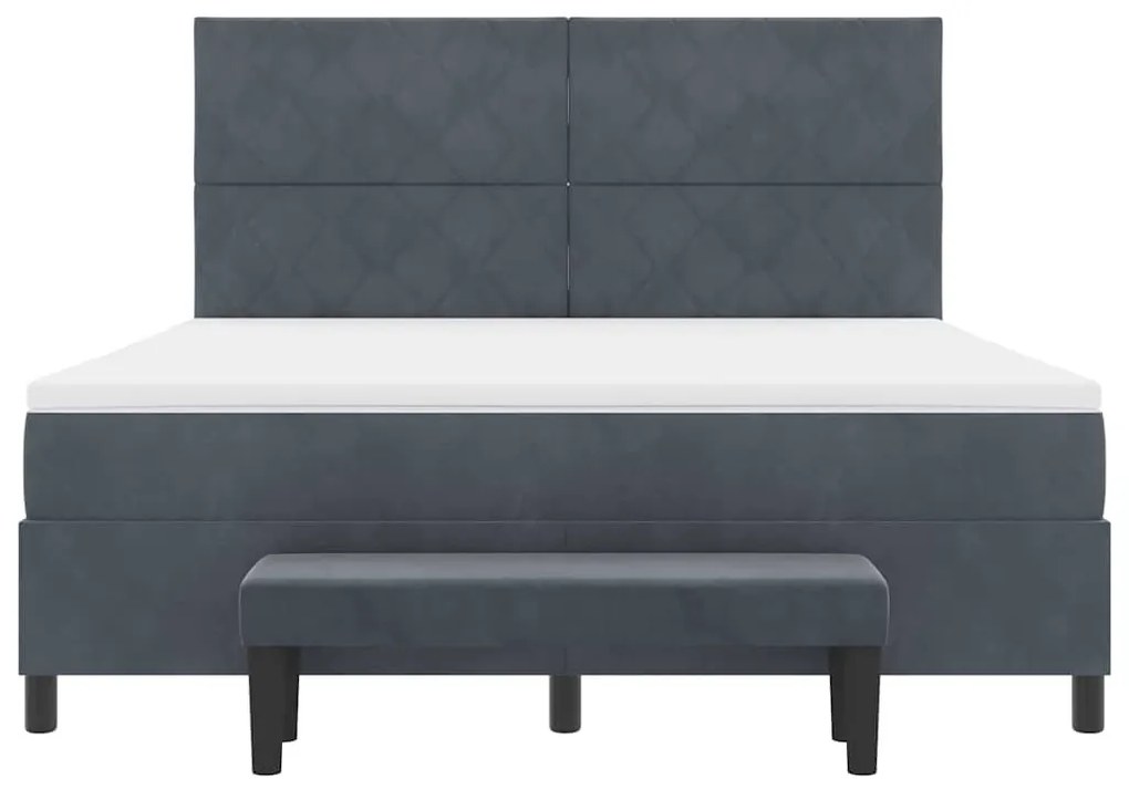 Cama Box com Colchão e Banco Cinza Escuro 180x200 cm Veludo