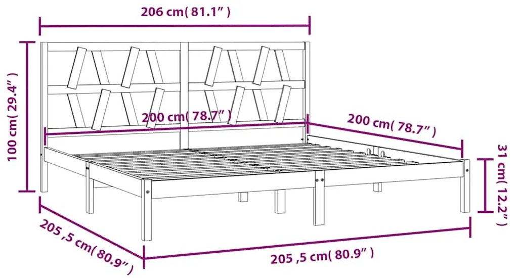 Estrutura de cama 200x200 cm pinho maciço branco