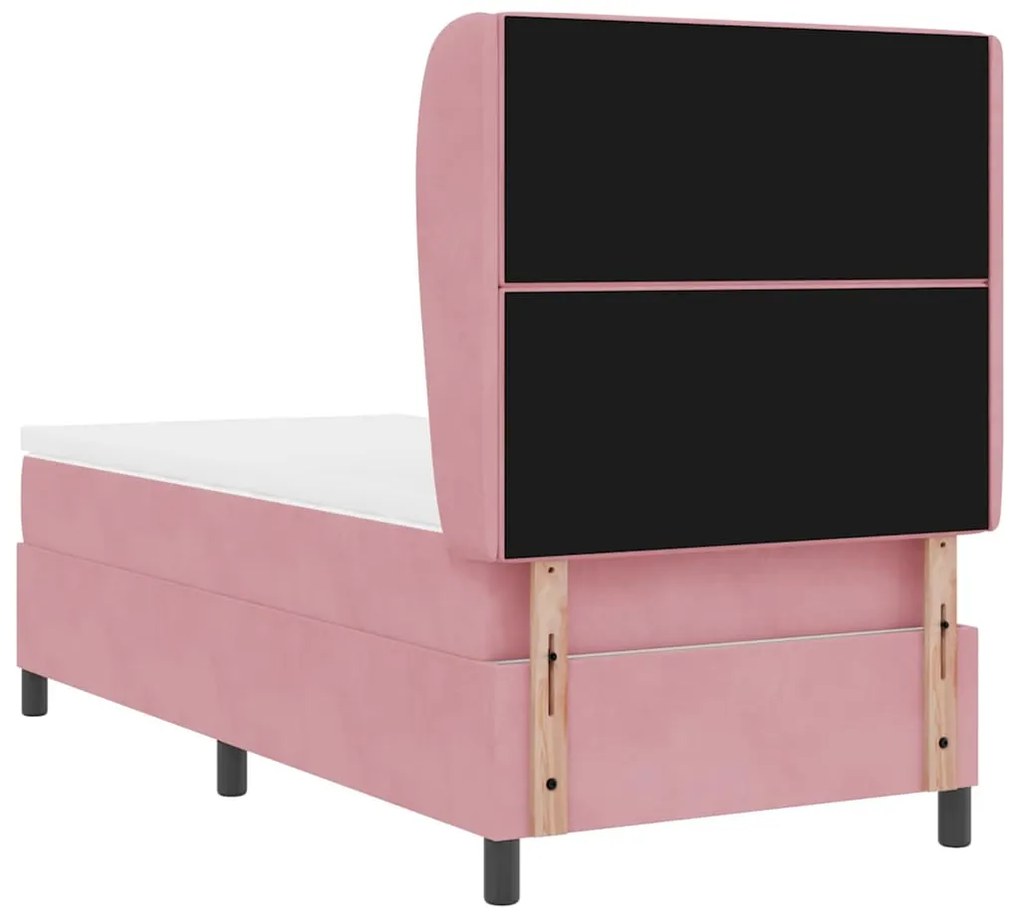 Cama com Estrado e Colchão Rosa 90 x 190 cm em Veludo