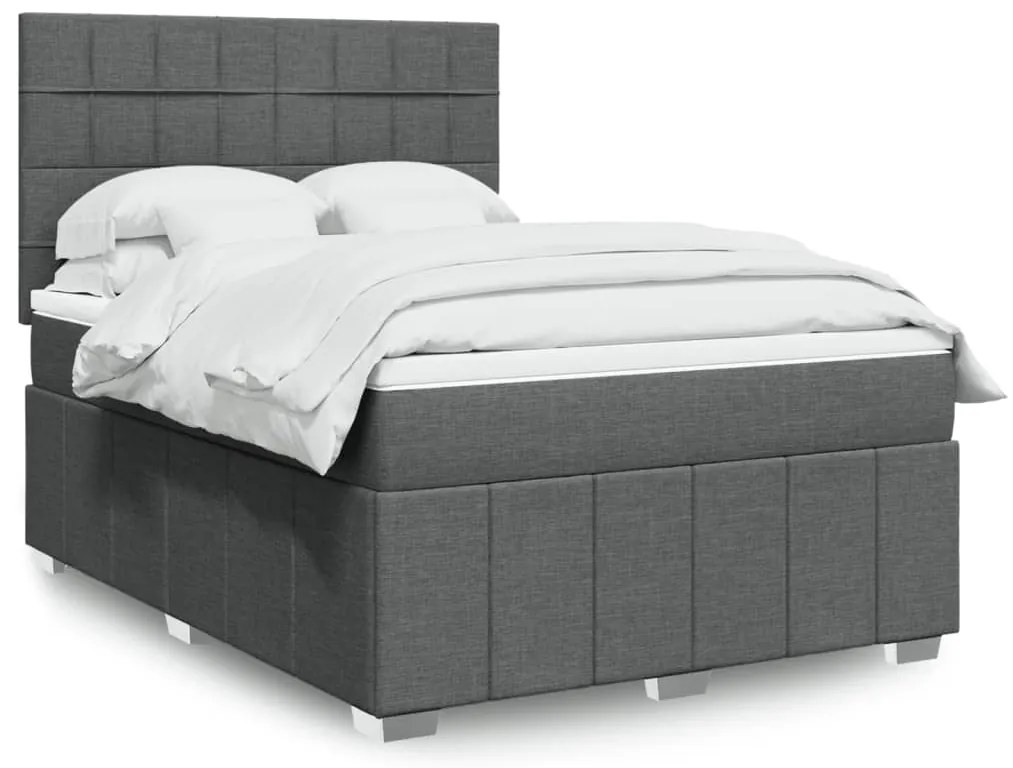 vidaXL Cama com molas/colchão 140x190 cm tecido cinzento-escuro