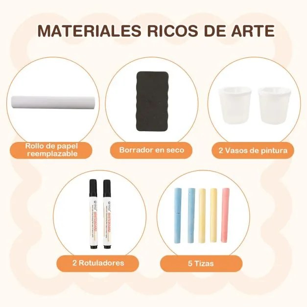 Conjunto de mesa e banco de arte para crianças com cavalete ajustável de dupla face, quadro magnético e rolos de papel substituíveis Branco e cinzento