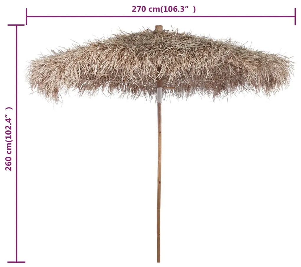 Guarda-sol de bambu 270 cm cobertura em folhas de bananeira