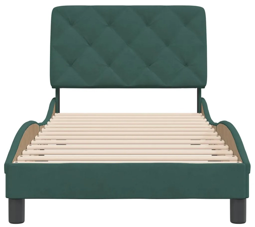 Estrutura de cama sem colchão 90x190 cm veludo verde-escuro