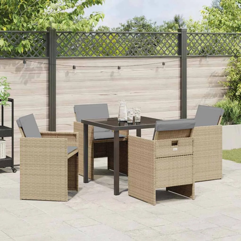Jogo de Jantar de Jardim de 5 Peças com Almofadas Bege em Rattan Sinté