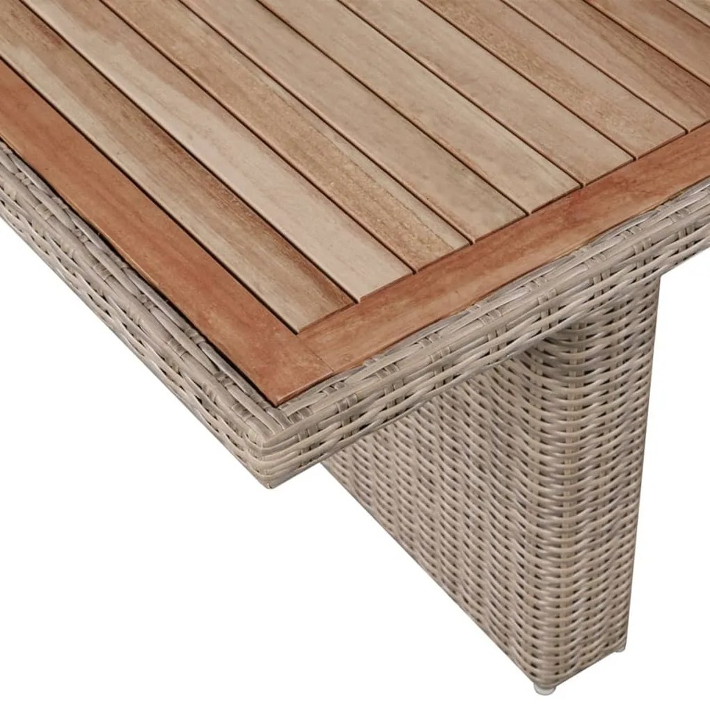 7 pcs conjunto jantar exterior com almofadões vime PE castanho