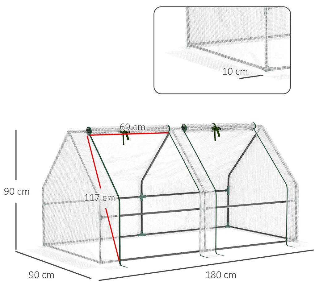 Estufa de Jardim Varanda 180x90x90 cm Tipo Casa Tubo de Aço com 2 Aces