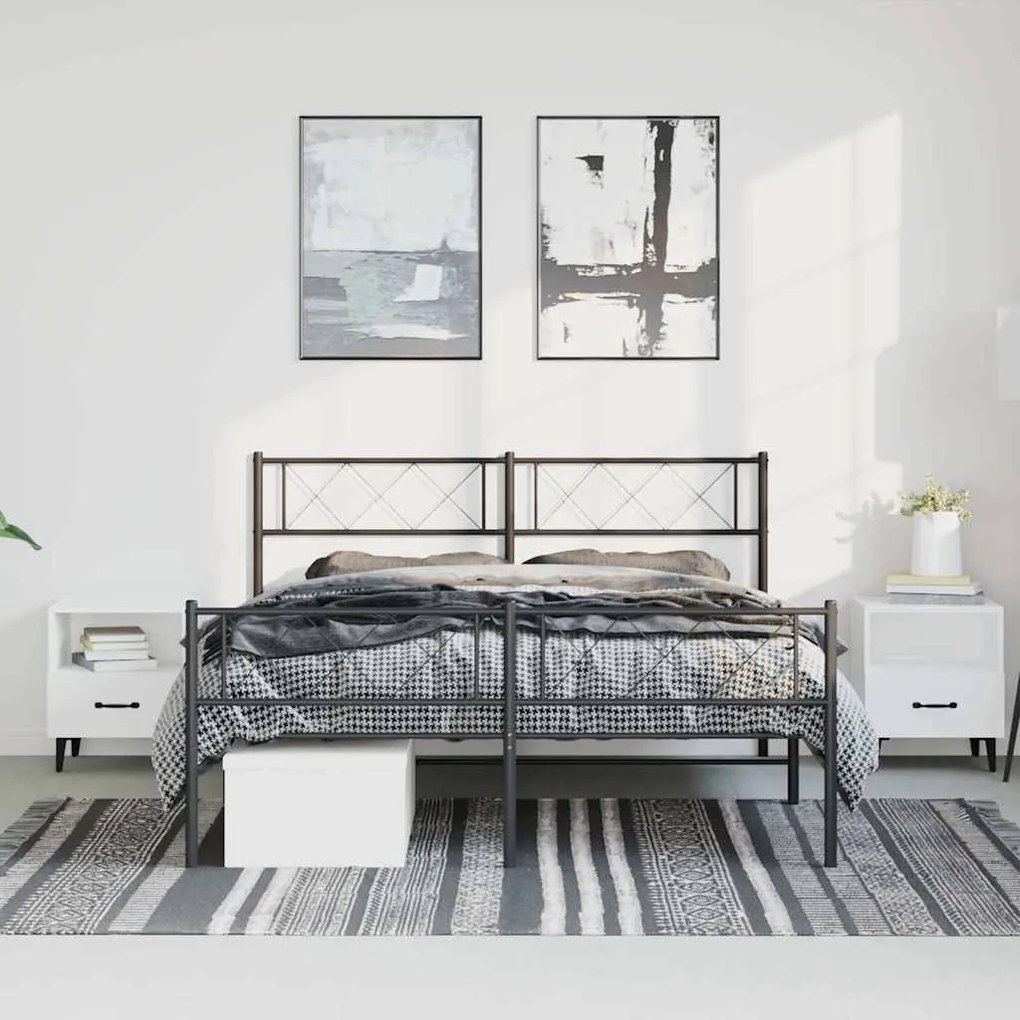 Estrutura de cama com cabeceira e pés 135x190 cm metal preto
