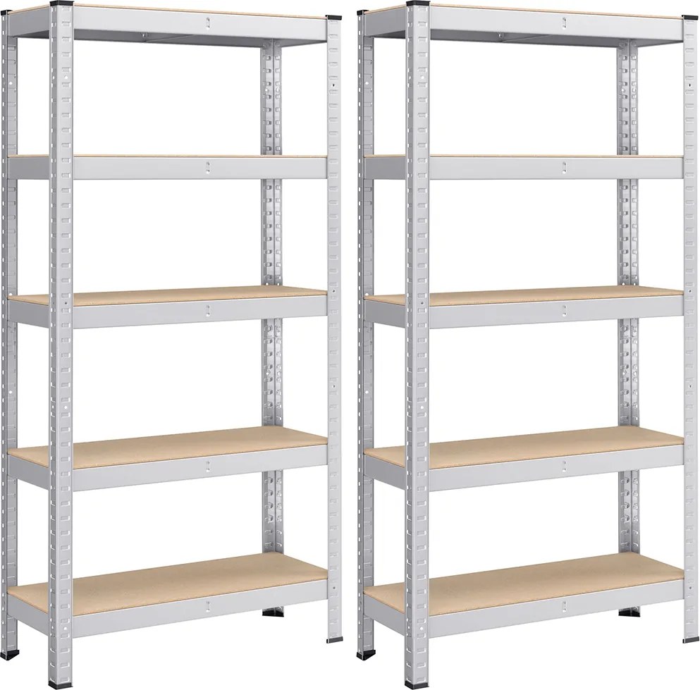 Conjunto 2 Estantes 75 x 30 x 150 cm garagem, arrumos com estrutura em aço prateada