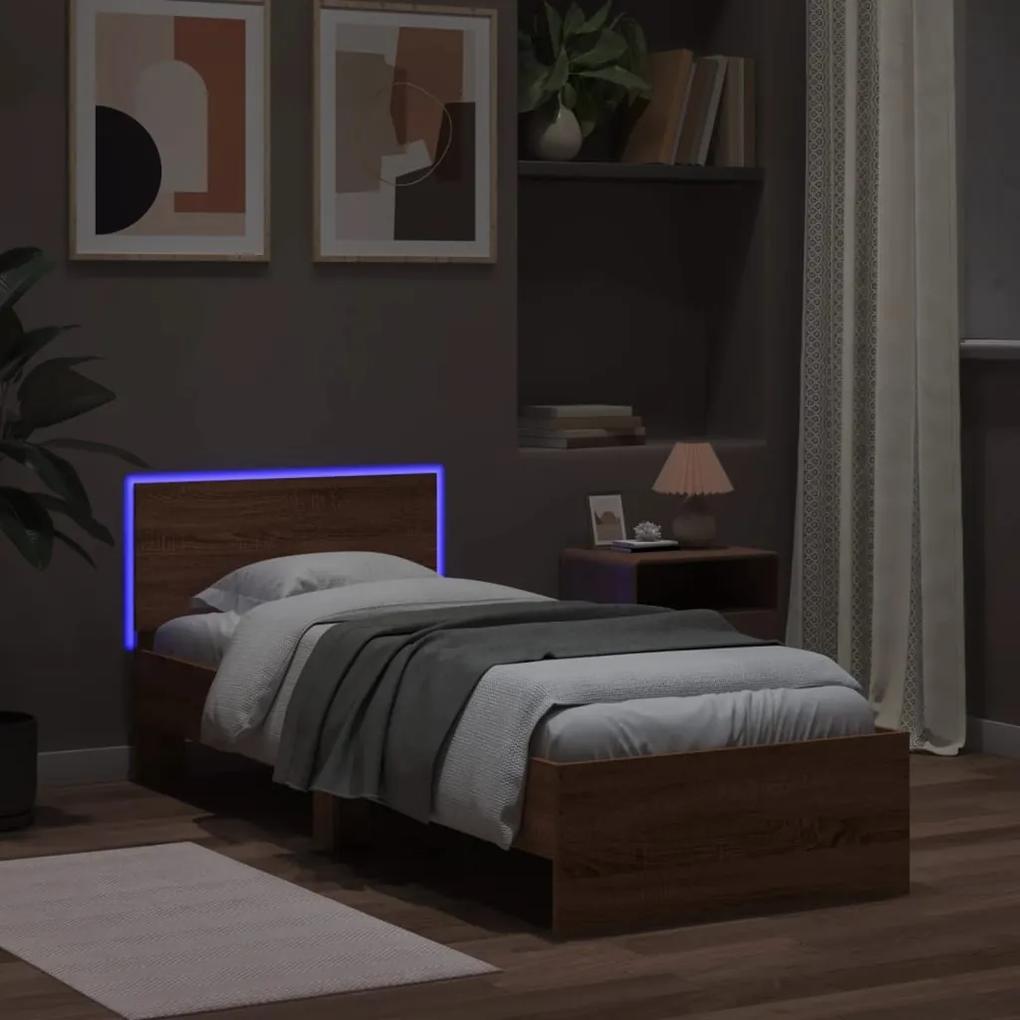 Estrutura cama cabeceira/luzes LED 90x200 cm carvalho castanho
