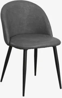 Pack De 4 Cadeiras De Jantar Estofadas E Em Aço Kana Negro & Couro Sintético Cinza Antracite & Pelé Sintética - Sklum