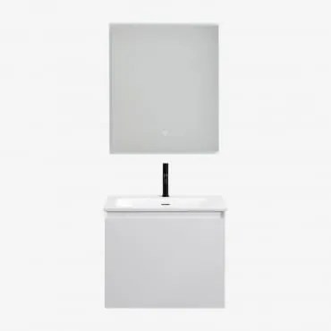 Conjunto De Móveis De Banheiro Em Madeira Macrae Com Pia Integrada Branco & Led Retangular E Anti-embaciamento 60x70 Cm Riben & Preto - Sklum