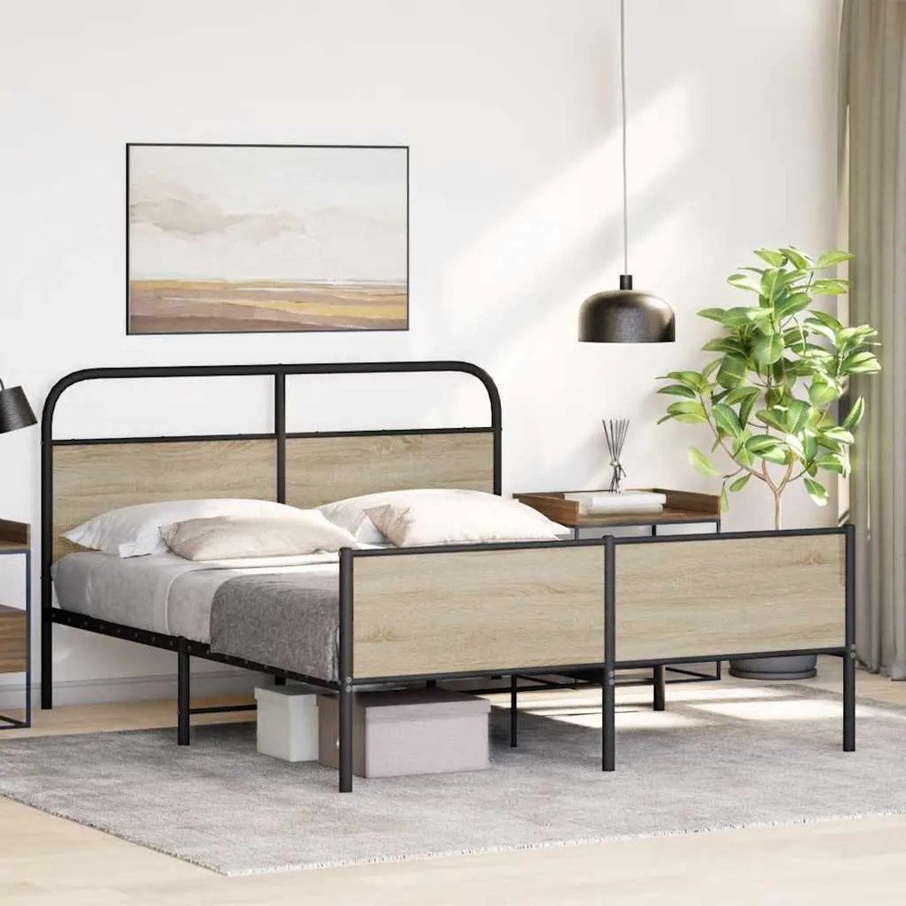 Estrutura de cama sem colchão 180x200cm metal carvalho fumado