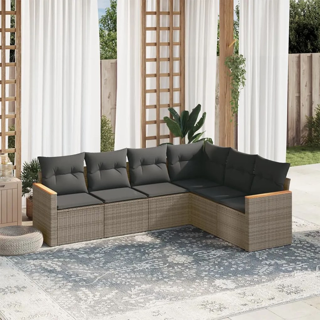 6 pcs conjunto sofás de jardim com almofadões vime cinzento