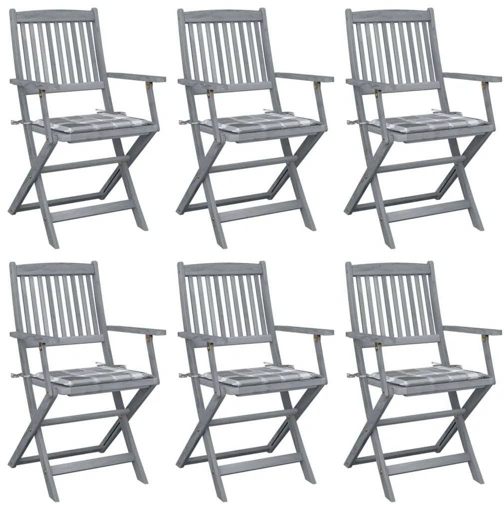 Cadeiras exterior dobráveis c/ almofadões 6 pcs acácia maciça