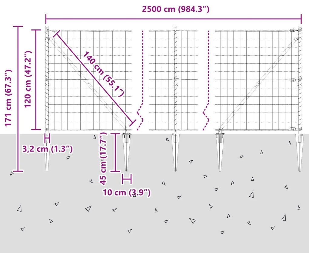 Cerca Euro com 13 Postes de Ponta 1.2x25 m Aço Galvanizado Cinza
