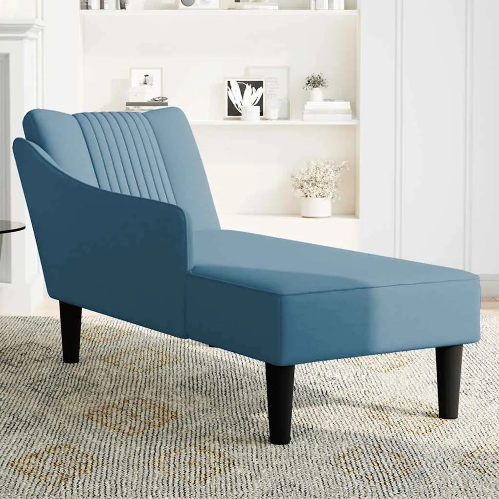 Chaise-longue com apoio de braço direito veludo azul