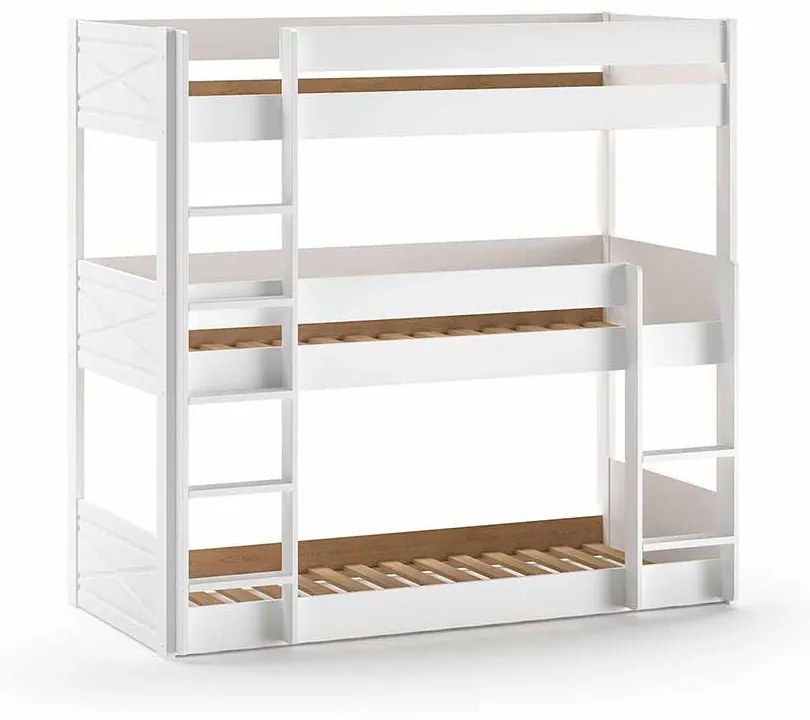 Beliche Infantil Triplo SCOTT com 3 lugares para dormir branco
