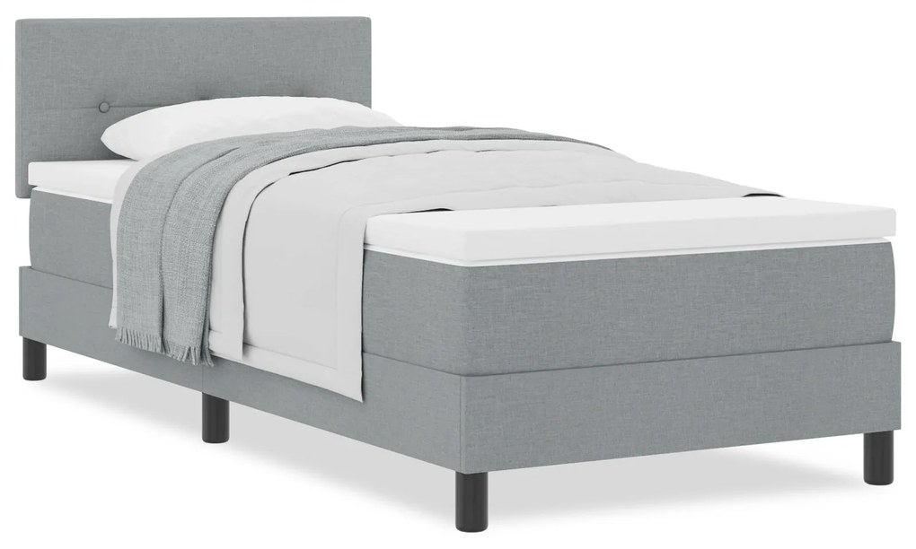 Cama Box Spring com Colchão Cinza Claro 100x200 cm Tecido